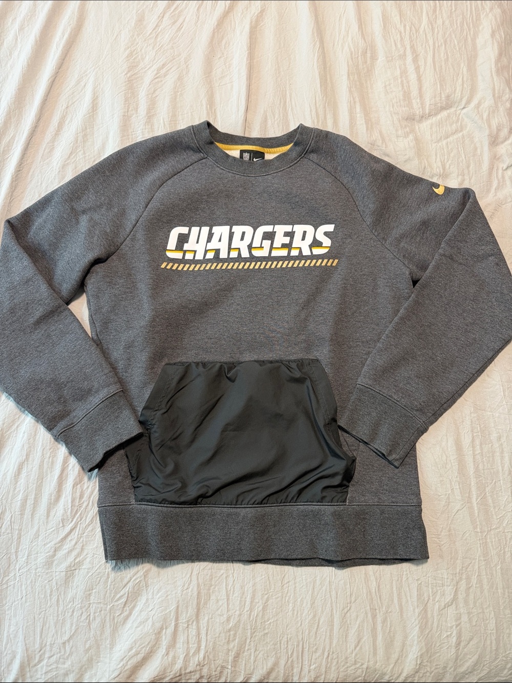 Nike Chargers Men's Crewneck Sweatshirt - Charcoal with Yellow Accent